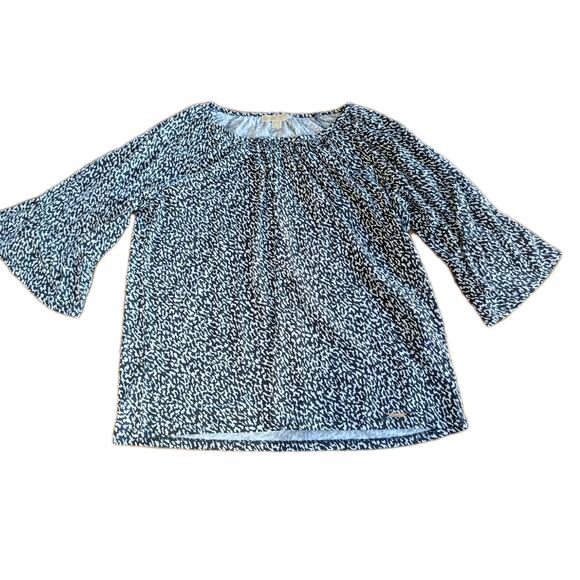 Michael Kors Women's 1X Plus Animal Print 3/4 Bell Sleeve Blouse Top Shirt EUC - Picture 1 of 15